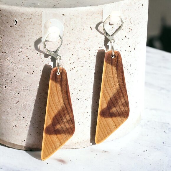Modern Wood Earrings Handcrafted Sterling Silver - Picture 3 of 5